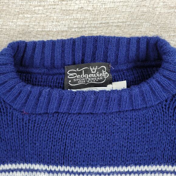 VTG Sedgwick Fair Isle Ski Sweater Blue Red White Acrylic L Winter Holiday - Picture 4 of 15